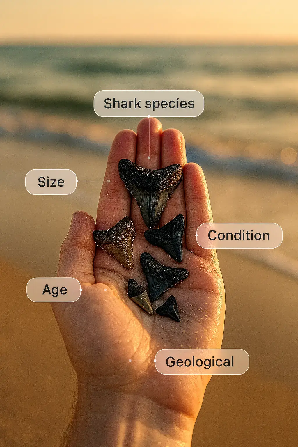Bull shark tooth identification using AI-powered shark tooth identifier app displaying triangular tooth analysis